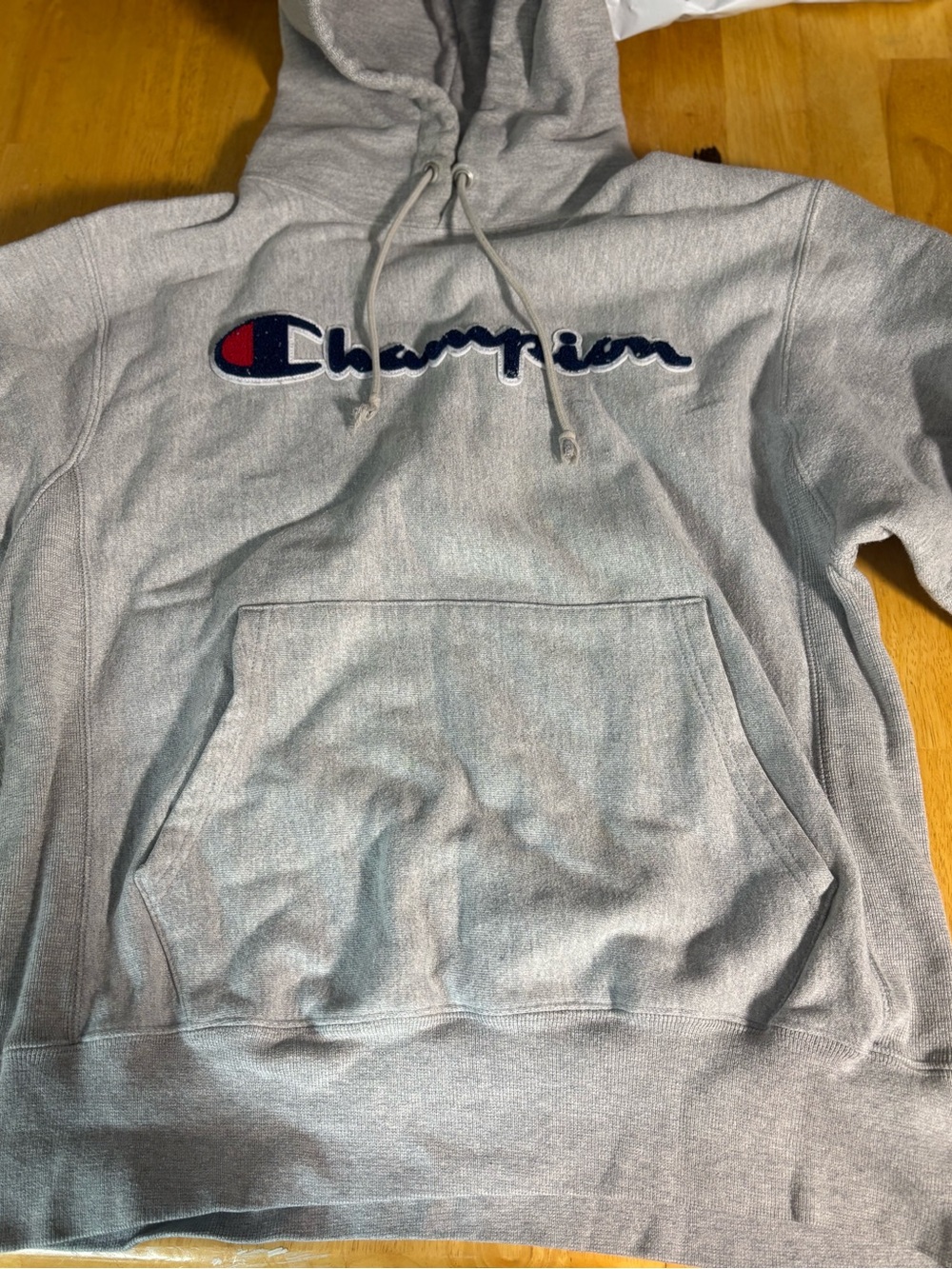 Champion Grey Crewneck Hoodie with Embroidered Logo